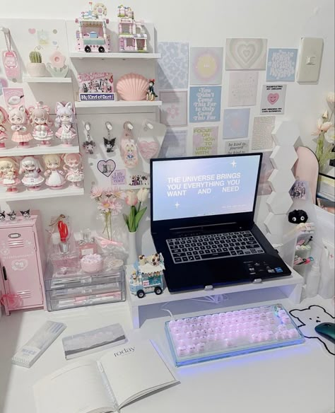 Gaming Laptop Setup, Anime Bedroom Ideas, Laptop Decoration, Twenty Five Twenty One, Study Desk Decor, Monday Again, Being Lazy, Dekorasi Kamar Tidur, My Fault