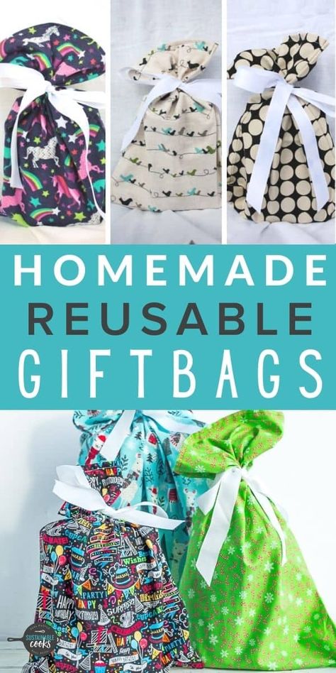 Christmas Gift Bags To Sew, Gift Bags Diy Christmas, Small Gift Bags Diy, Reusable Wrapping Paper, Homemade Gift Bags, How To Make A Gift Bag, Christmas Wrapping Diy, Fabric Wrapping Paper, Simple Sheets