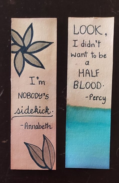 Percy Jackson Gifts Diy, Percy Jackson Bookmarks Diy, Percy Jackson Paintings, Percy Jackson Crafts Diy, Pjo Bookmarks, Percy Jackson Painting Ideas, Percy Jackson Gift Ideas, Percy Jackson Painting, Pjo Crafts