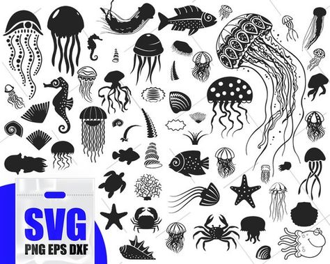 Seahorse Svg, Cricut Room, Jellyfish Svg, Seashell Svg, Ocean Svg, Sea Clipart, Surf Tattoo, Aquarium Stands, Fish Svg