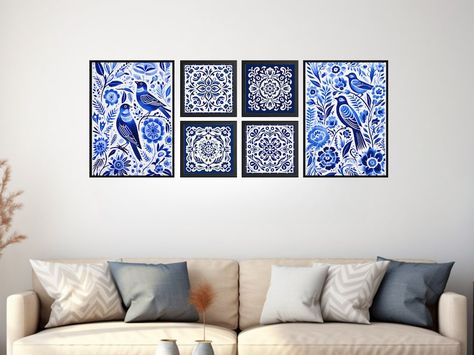 Mexican Wall Art, Gallery Set of 6 Talavera Tile Digital Print, Blue Mexico Folk Art Printable, Rustic Hacienda Downloadable Home Wall Decor - Etsy Mexican Wall Art, Frida And Diego, Mexican Wall, Talavera Tile, Wall Art Gallery, Talavera Tiles, Spanish House, Art Gallery Wall, Art Printable