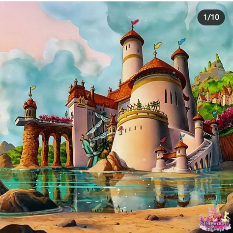 The Little Mermaid Poster, Ariel Castle, Exotic Homes, Mermaid Poster, Cartoon House, Disney Background, Disney Princess Drawings, City Drawing, Disney Castle