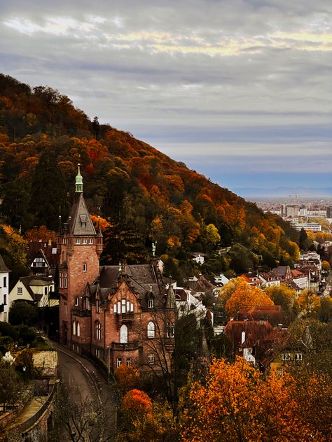 Fall In Germany Aesthetic, European Autumn Aesthetic, Country City Aesthetic, Germany Aethstetic, Heidelberg Germany Aesthetic, Germany In The Fall, Travel Aesthetic Germany, Germany University Aesthetic, Autumn University Aesthetic