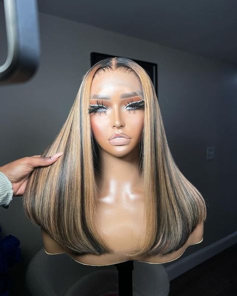 Frontal Styles, Highlight Balayage, Bday Hair, Straight Bob Wig, Highlight Wig, Honey Hair Color, Blonde Bob Wig, Frontal Wig Hairstyles, 360 Frontal