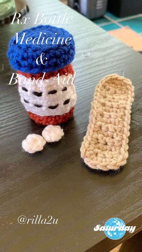 rilla2u on Instagram: I’m working on additional items to add to my “Medical Collection.” Here’s a rx bottle with pills and a band-aid. #rilla2u #crochet… Crochet Band Aid, Medical, Band, Crochet, Pattern, On Instagram, Quick Saves, Instagram