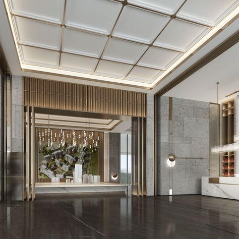 Classic Lobby Design, Lobby Ceiling Design Modern, Lobby Ceiling Design, Classical Ceiling Design, Ceiling Design Classic, Classic Interior Design Living Room, Luxury Room Design, Small Office Design Interior, Luxury Ceiling Design