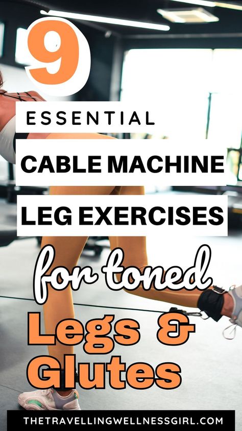 Pinterest pin showing a woman performing cable machine leg exercises. Smith Machine Lower Body Workout, Gym Machine Workouts For Women Routine, Smith Machine Leg Workout, Leg Exercises At The Gym, Machine Leg Workout, Inner Leg Workouts, Exercises At The Gym, Leg And Glute Workouts, Weight Machine Workout