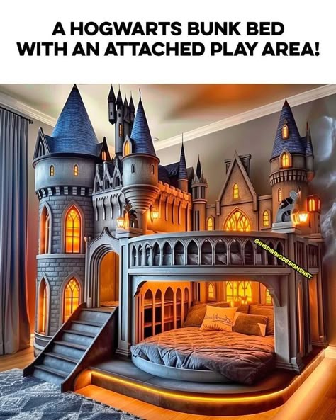 Castle Theme Bedroom, Castle Tower Bedroom, Castle Bunk Bed For Boys, Kids Bed Castle, Blue Castle Bedroom, Castle Twin Bed Headboard, Harry Potter Bedroom Decor, Comfortable Bedroom Decor, Dream House Bedroom