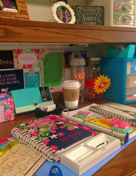 School Supplies for Spring Semester Desk Pictures, Desk Organization College, Organization Desk, College Dorm Organization, College Desk, College Necessities, Dorm Desk, College Dorm Desk, Spring School