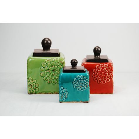 Drew DeRose Designs 3 Piece Canister Set Modern Kitchen Canisters, 3 Piece Kitchen Canister Set, Ceramic Canister Set, New Kitchen Gadgets, Kitchen Green, Kitchen Canister Set, Metal Canisters, Ceramic Canister, Storage Canisters