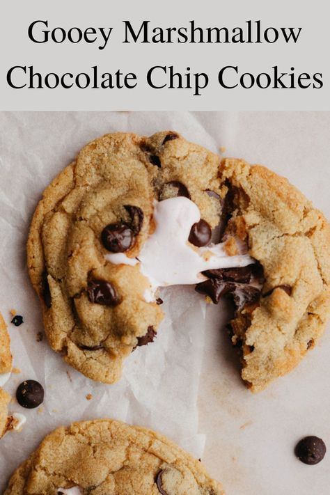 Marshmallow Chocolate Chip Cookies, Cookies With Marshmallows, Marshmallow Cookie Recipes, Chocolate Chip Marshmallow Cookies, Marshmallow Chocolate, Brown Butter Chocolate Chip, Brown Butter Chocolate Chip Cookies, Spring Dessert, Marshmallow Cookies