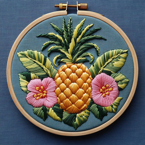 Add a tropical touch to your embroidery projects with this Pineapple and Flowers Hand Embroidery Pattern! 🍍🌺 Perfect for those who love vibrant and exotic designs, this pattern features a beautifully detailed pineapple surrounded by lush leaves and flowers. Ideal for creating stunning hoop art, this pattern is beginner-friendly and instantly downloadable. Let’s stitch and bring this tropical scene to life! #HandEmbroidery #TropicalDesign #EmbroideryPattern #PineappleArt #BeginnerFriendly Tropical Embroidery Design, Bug Interior, Tropical Embroidery, Flowers Hand Embroidery, Fruit Embroidery, Pineapple Embroidery, Embroidery Kitchen, Pattern Fruit, Crafts For Adults