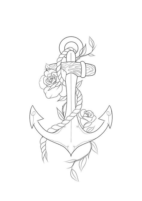 Anchor Tattoo Drawing, Anchor With Flowers Tattoo, Small Anchor Tattoos For Women, Rose And Anchor Tattoo, Beginner Tattoo Stencils Outline, Beginner Tattoos Ideas, Ancora Tattoo, Beginner Tattoo Stencils, Anchor Drawing