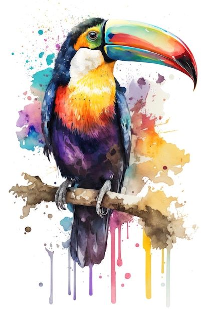 Ilustración tucán en acuarela animal sob... | Premium Photo #Freepik #photo #dibujos-acuarela #pajaros-acuarela #efecto-acuarela #pintura-abstracta Unique Watercolor Paintings, Colorful Animal Paintings, Watercolor Printable Art, Bird Watercolor Paintings, Animal Artwork, Watercolour Inspiration, Watercolor Art Lessons, Nature Art Painting, Bird Drawings