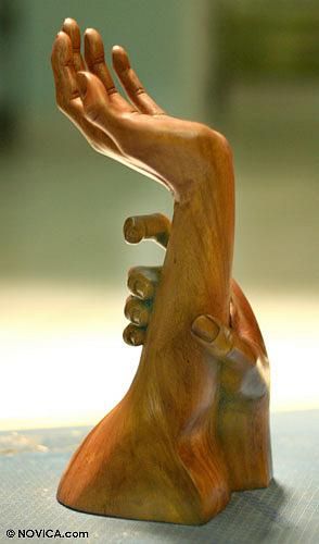 Wood statuette, 'Supportive Hand'. Shop from #UNICEFMarket and help save the lives of children around the world. Hand Sculpture Ideas, Hand Statue Sculpture, Wood Carving Human Figures, Wood Figure Sculpture, Praying Hands Wood Carving, Wood Carved Mermaid, Hand Sculpture, Chainsaw Carving, Buy Wood