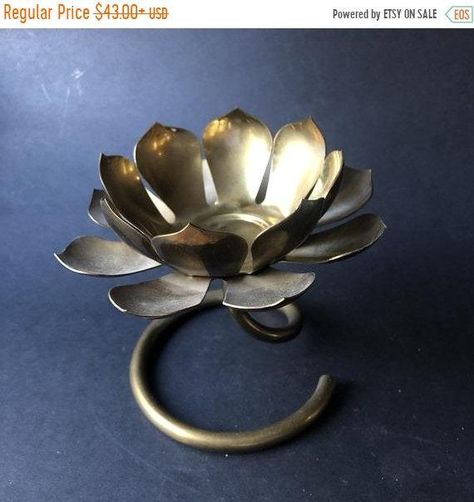 1960s Lighting, Food Display Table, Lotus Tea, Ganapati Decoration, Lily Lotus, Large Candle, Mcm Decor, Brass Candle Holders, Painted Chairs