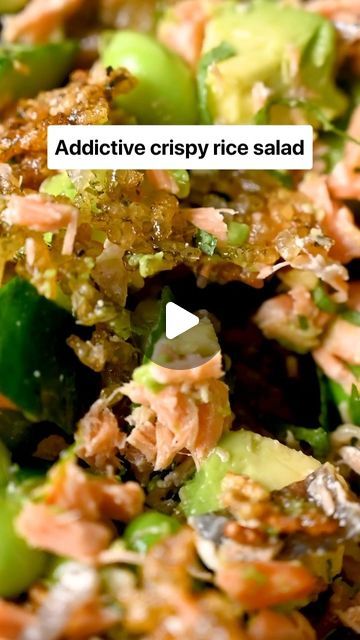 Japanese Crab Salad Recipe, Japanese Salad Recipes, Crispy Rice Salad, Recipes Japanese, Japanese Salad, Side Dishes For Salmon, Crab Salad Recipe, Salmon Salad Recipes, Hawaiian Dishes