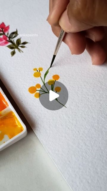 Watercolor Mini Paintings, Mini Watercolor Paintings, Mini Watercolor, Calligraphy Ideas, Filler Flowers, Learn Watercolor Painting, Happy Painting, Watercolor Flowers Tutorial, Floral Doodle