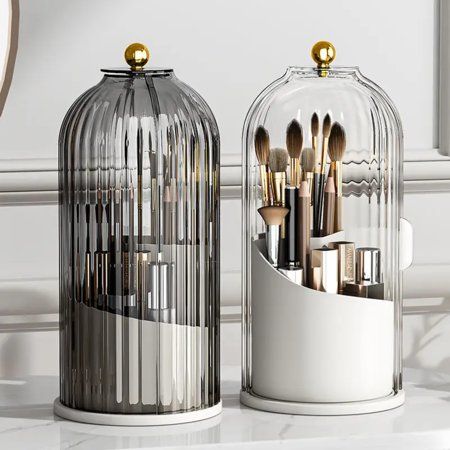 1. Keep your vanity organized and clutter-free with the DEKAXID 360 Rotating Makeup Brush Holder. This desktop makeup organizer is the perfect solution for storing your brushes, lipstick, eyebrow products, and jewelry in one convenient place. 2. Say goodbye to rummaging through drawers for your favorite makeup tools with the DEKAXID Cosmetic Storage Box. This sleek and stylish organizer features a rotating design, making it easy to access your beauty essentials with just a spin. 3. Made in Mainl Countertop Makeover, Make Up Storage, Lipstick Brush, Makeup Station, Sleek Makeup, Makeup Storage Box, Makeup Brush Organization, Úložný Box, Makeup Brush Storage