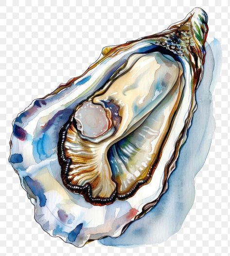 Oyster Sketch, Oyster Clipart, Oyster Shell Watercolor, Oyster With Pearl Drawing, Vintage Oyster Illustration, Oyster Shell, Bright Color, Free Png, Animal Art