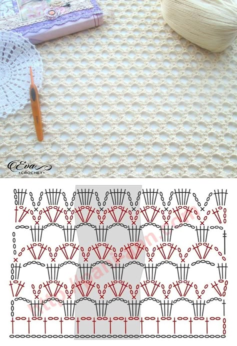 Pola Jaring, Crochet Shawl Diagram, Beau Crochet, Crochet Stitches Chart, Crochet Stitches Diagram, Confection Au Crochet, Crochet Knit Stitches, Crochet Curtains, Crochet Stitches Tutorial