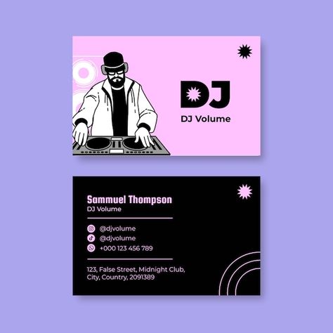 Flat design dj business card template | Free Vector #Freepik #freevector #contact-card #card #visit #card-template Dj Visiting Card Design, Dj Business Cards Design, Dj Business, Dj Business Cards, Card Template Free, Visiting Card Templates, Visit Card, Contact Card, Visiting Card Design