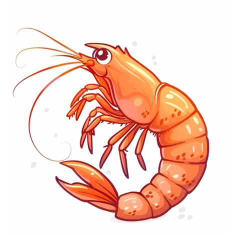 ↑↑↑ Larger size on website 🔸 A cartoon shrimp with large, expressive eyes and a curled body is depicted against a white backgroun 🔸 From Midjourney AI Image Shrimp Character Design, Shrimp Illustrations, Shrimp Animal, Cartoon Shrimp, Shrimp Painting, Shrimp Drawing, Shrimp Cartoon, Seafood Art, Raw Prawns