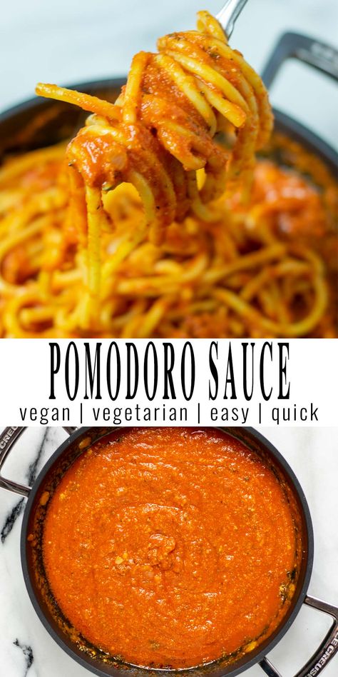 Pomodoro Sauce is an amazing homemade pasta sauce that comes together in under 20 minutes but tastes as if it has simmered for hours like any classic tomato sauce. I use one shortcut ingredient that makes a big difference that will save you a good amount of time. Serve with your favorite pasta and you know it will taste delicious anytime. #vegan #dairyfree #vegetarian #contentednesscooking #dinner #lunch #mealprep #pomodorosauce Pomodoro Sauce Recipe, Easy Homemade Lasagna, Pomodoro Sauce, Homemade Pasta Sauce, Vegan Sauce Recipes, Tikka Masala Sauce, Homemade Hot Sauce, Pasta Sauce Homemade, Homemade Sauce Recipes