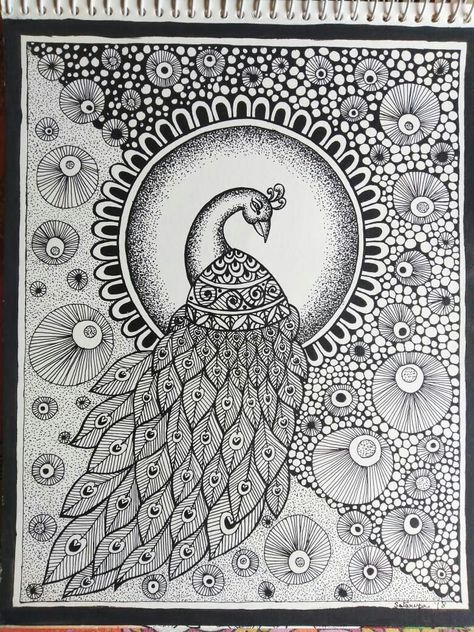 Peacock Mandala Drawing, Doodle Art Birds, Peacock Sketch Design, Peacock Zentangle Art, Peacock Drawing Pencil Sketch Beautiful, Peacock Doodle Art, Peacock Mandala Art Easy, Peacock Drawing Mandala, Black Sketch Pen Art