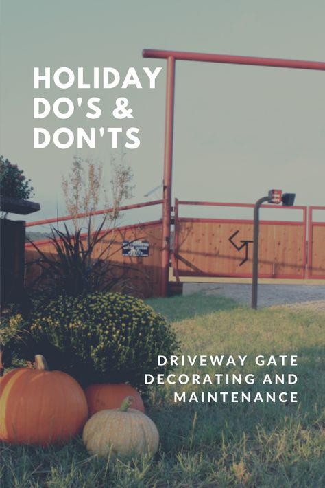 Holiday or seasonal decorating of your gate entrance adds to your curb appeal and welcomes guests.  But, there are a few pitfalls you will want to avoid that keep your electric gate working properly. #holidaydecor #holidaydecorating #electricgates #aberdeengate Fall Gate Entrance Decorations, Driveway Fence, Farm Entrance, Ranch Gates, Electric Gate, Gate Entrance, Neighborhood Party, Metal Cow, Gate Decoration