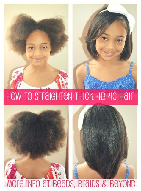 How to straighten thick 4b/c hair Low Tension Protective Styles Kids, Straightening Hair Tips, 4b 4c Natural Hair, Beads Braids, Mixed Girl Hairstyles, Straightening Curly Hair, Straightening Natural Hair, Natural Hairstyles For Kids, Girls Natural Hairstyles