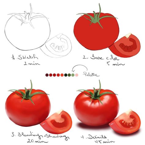 Digital Art Objects, How To Draw Food Digital, Food Art Tutorial, Krita Art, Digital Art Ideas, Food Art Painting, Concept Art Tutorial, Digital Painting Techniques, Procreate Ipad Art