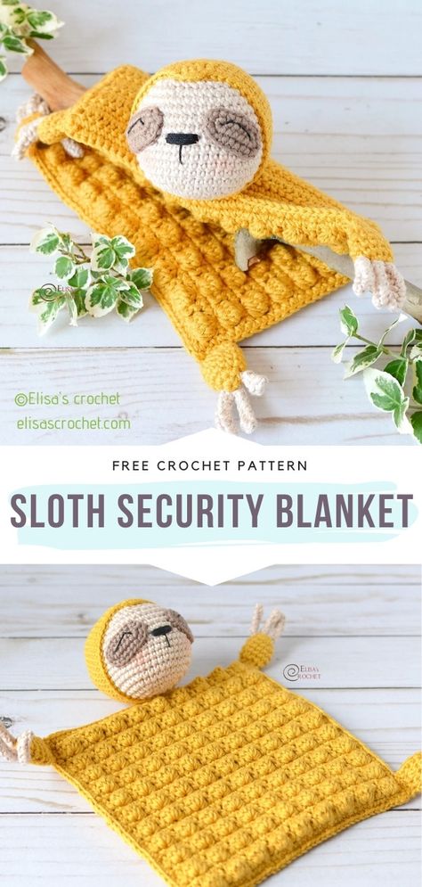 Easy Crochet Lovey Pattern, Crochet Sloth Security Blanket, Crochet Sloth Lovey, Crochet Sloth Blanket Pattern Free, Sloth Lovey Crochet Pattern, Crochet Sloth Lovey Free Pattern, Sloth Crochet Blanket, Crochet Newborn Clothes Free Pattern, Crochet Newborn Clothes