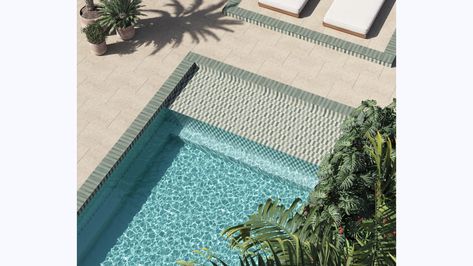 Gallery | Celine Tile and in Outdoor | Bedrosians Tile & Stone | Bedrosians Tile & Stone Pool Pavers, Stone Pool, Pool Landscape Design, Modern Pools, Porcelain Floor, Pool Tile, Moroccan Design, Interior Floor, French Countryside