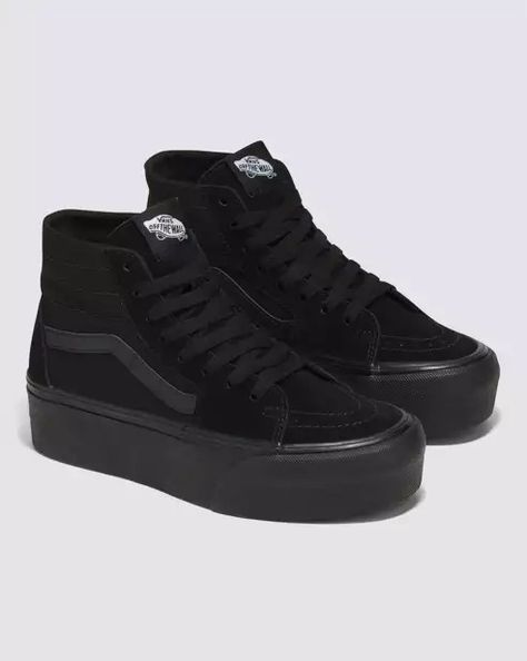 Chunky Black Sneakers, Vans Womens Shoes, Goth Sneakers, Platform Aesthetic, Trending Shoes For Women, Platforms Aesthetic, Womens Platform Shoes, Vans Sk8 Hi Platform, Vans Platform