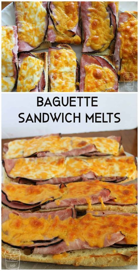 Toasted Baguette Sandwich, Ham And Cheese Baguette, Baguette Sandwich Ideas, Baguette Sandwiches, Sandwich Melts, Hot Sandwich Recipes, Baked Sandwiches, Baguette Sandwich, Open Faced Sandwich