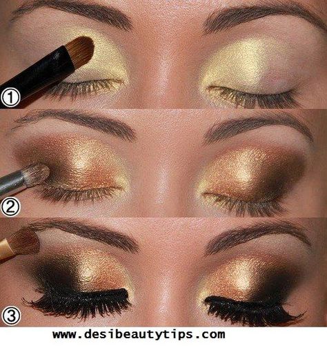 Gold disco eye Make Up Gold, Gold Smokey Eye, Make Up Studio, Best Makeup Tutorials, Fixing Spray, Smoky Eyes, Beauty Make-up, Gold Eyes