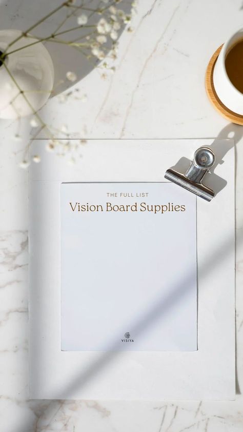 A paper with a list of all vision board supplies Physical Vision Board, Coming Soon Quotes, Vision Board Supplies, Wire Board, Make A Vision Board, Goals And Dreams, Making A Vision Board, Wooden Clothespins, A Vision Board