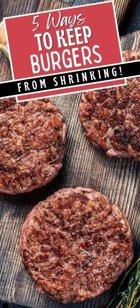 Don't like when burgers shrink on the grill or when cooking in an oven or skillet? Learn the 5 best ways to keep burgers from shrinking including shaping them the right way, keeping them at the right temperature, and using the right type of meat to cook the perfect burger every time. Pan Fried Hamburgers, Hamburgers On The Stove, How To Make Burgers, Baked Burgers, Juicy Hamburgers, Perfect Burger, Burger Meat, How To Cook Burgers, Hiking Food