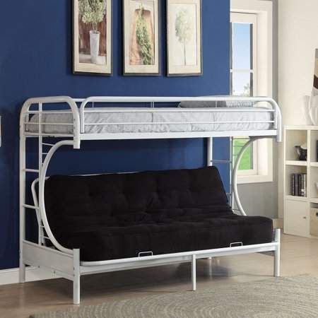 ACME Furniture ACME Eclipse Twin XL over Queen Futon Bunk Bed, White Twin Futon, Queen Futon, Futon Bunk Bed, Queen Bunk Beds, White Bunk Beds, Metal Bunk Beds, Full Bunk Beds, Twin Xl Bedding, Sofa Cama