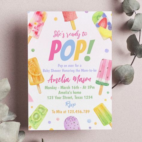 Popsicle Invitation, Summer Baby Shower Themes, Property Ideas, Pop Baby Showers, Sprinkle Party, Ice Cream Theme, Girl Birthday Party Invitations, Summer Baby Shower, Birthday Items