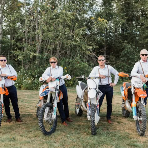 Dirt Track Wedding Ideas, Four Wheeler Wedding, Motocross Wedding Ideas, Dirtbike Wedding Ideas, Dirt Bike Wedding Ideas, Dirt Bike Engagement Pictures, Grooms Cake Dirt Bike, Dirt Bike Wedding Photos, Wedding Car Ideas