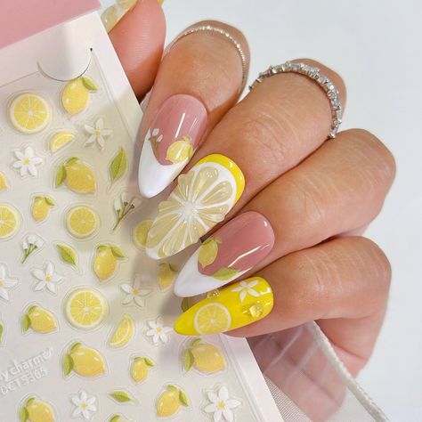 1-6, which NEW & trendy summer nail art sticker is your fave? 🌺🍋🌸🌿🐚🪸 Comment below! 👇 Save & share for summer nail inspo! Featuring @daily_charme new stickers: 🌺 Tropical Hibiscus 🍋 Lemon Blossoms 🌸 Plumeria Blossoms - 3D Embossed 🌿 Tropical Retreat - Metallic Gold 🐚 Coastal Treasures 🪸 Under the Sea - 3D Embossed #summernails #cateyenails #holonails #chromenails #glitternails #3dnails #fruitnails #flowernails #reflectivenails #nailartstickers #naildesigns #nailart #nailinspo #nailtrends ... Summer Nails Citrus, Summer Nails Spain, Blueberry Lemon Nails, 3d Lemon Nails, Lemon Acrylic Nails, Citrus Manicure, Citron Nails, Lemon Nails Art, Italy Nails Summer