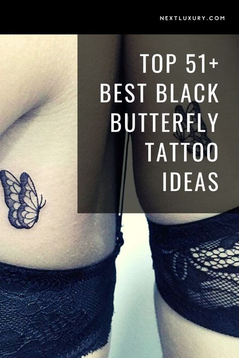 A butterfly tattoo symbolizes freedom, change, and transformation. The versatility and allure of butterflies is multiplied by the fact they can feature in any color palette or tattoo style, including black ink design styles. #nextluxury #blackbutterflytattoo #butterflytattoodesign #blackbutterflytattooideas Black Butterfly Tattoos For Women, Black Butterfly Tattoo Design, Black And Gray Butterfly Tattoo, Black Butterfly Tattoos, Black And White Butterfly Tattoo, Butterfly Tattoo Black, White Butterfly Tattoo, A Butterfly Tattoo, Black Butterfly Tattoo