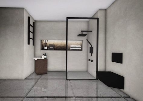 Bloxburg Modern Floor Plan, Bloxburg Custom Bathroom, Modern Bloxburg Bathroom Ideas, Bloxburg House Ideas 3 Floor Layout Mansion, Bathroom Ideas Bloxburg Modern, Bloxburg House Ideas Dark Modern, Bloxburg Modern Bathroom Ideas, Bloxburg Shower Ideas, Modern Bathroom Bloxburg