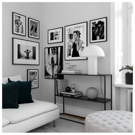 Black, white and a touch of gray; monochrome is a color of its own 🖤. . . . Design Picture Wall Living Room, Monochrome Living, Monochrome Living Room, Black And White Living Room, White Living Room, Beautiful Living Rooms, Living Room Pictures, White Decor, Design Living