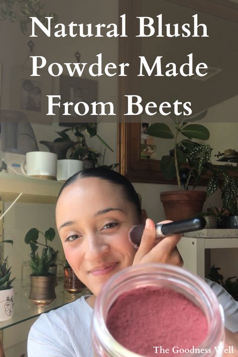 A photo of me trying on my blush powder I made from beets Diy Natural Makeup, How To Make Beets, Natural Makeup Products, Kitchen Natural, Nontoxic Beauty, Non Toxic Makeup, Natural Blush, Blush Powder, Sustainable Wedding