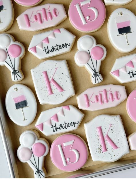 Sweet 16 Birthday Cookies Decorated, Preppy Birthday Cookies, 13 Birthday Cookies, 13th Birthday Cookies Decorated, 16 Cookies, 20th Birthday Cookies, 19th Birthday Cookies, Simple Birthday Cookies Decorated, Girly Sugar Cookies