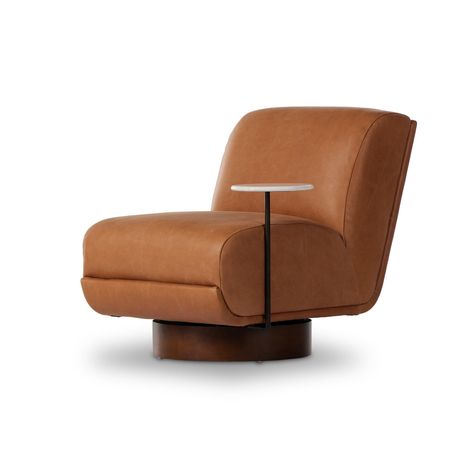 bronwyn leather marble swivel chr w side tbl by bd studio 240250 001 1 Modern Bohemian Farmhouse, Scandinavian Glam, Modern Swivel Chair, Bassano Del Grappa, Office Nursery, Accent Seating, Leather Swivel Chair, Chair Options, Marble Side Tables