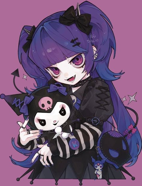 Girl Wallpaper Iphone, Kuromi Anime, Girl Wallpaper, Purple Hair, Wallpaper Iphone, Black And White, Iphone, Purple, Anime